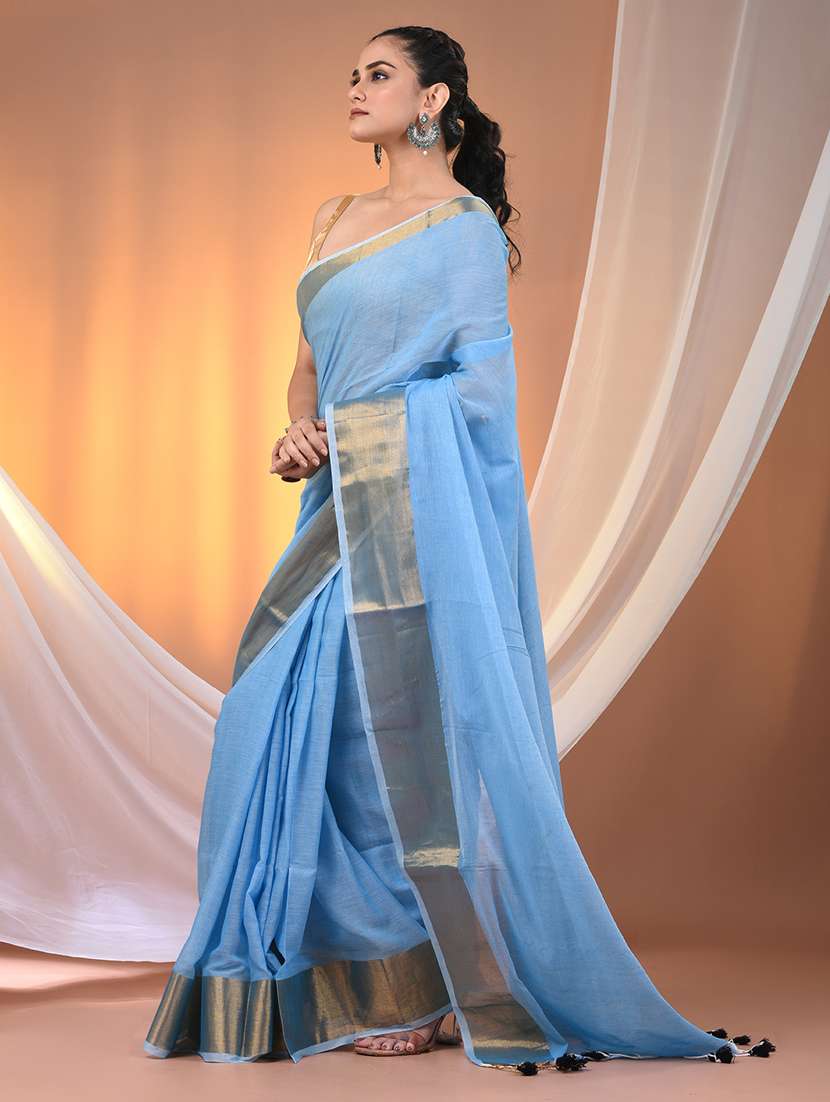women solid with bordered handloom saree - 21905553 -  Standard Image - 2
