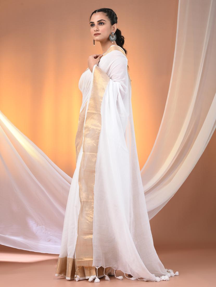 women solid with bordered handloom saree - 21905554 - Standard Image - 2