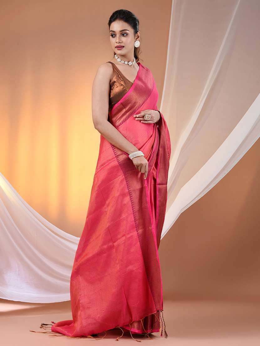 women solid with bordered handloom saree with blouse - 21905558 -  Standard Image - 2