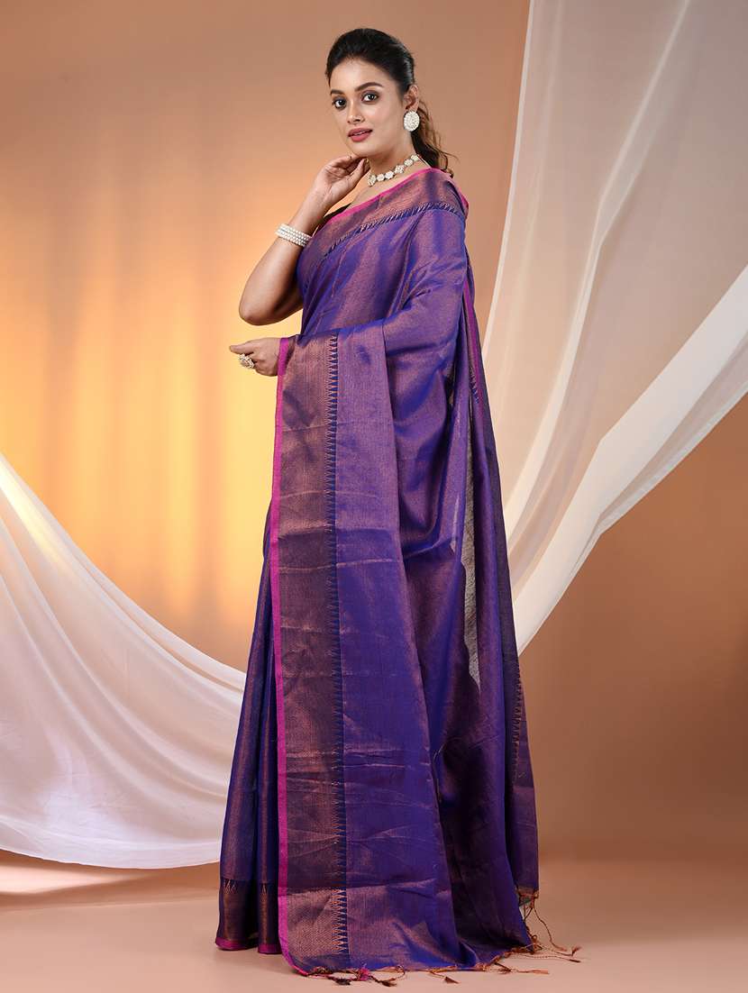 women solid with bordered handloom saree with blouse - 21905560 -  Standard Image - 2