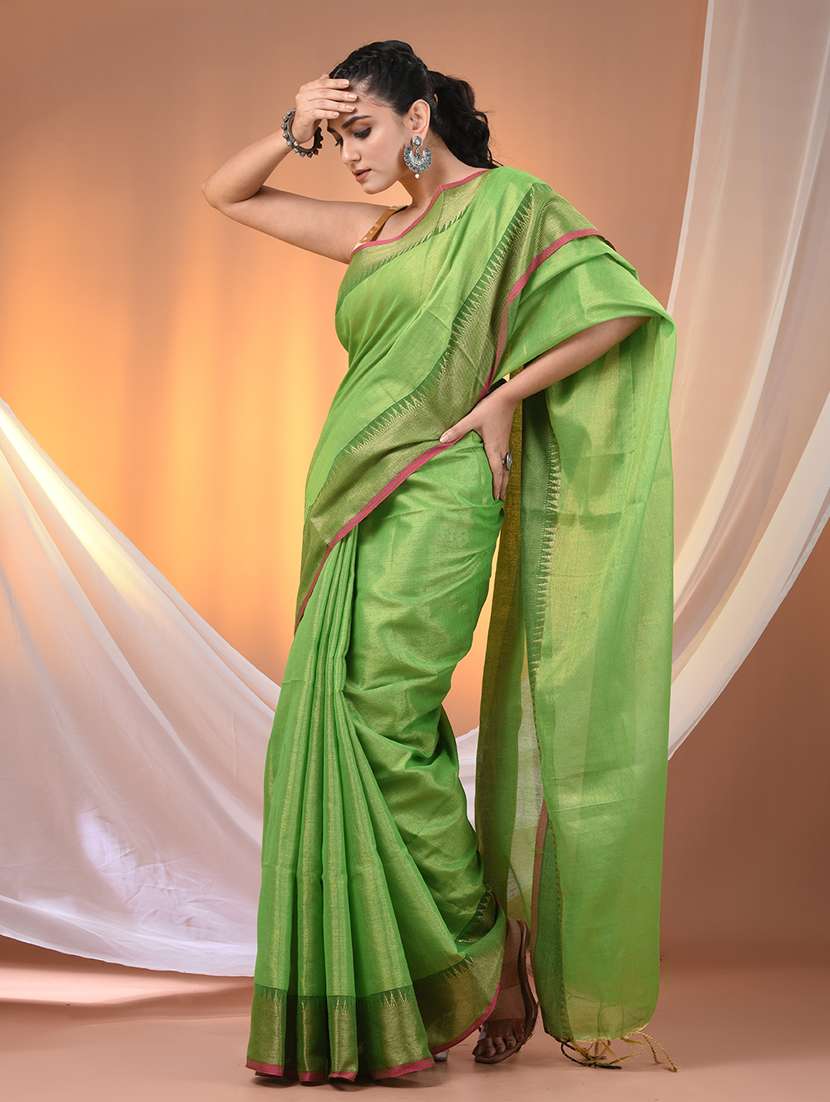 women solid with bordered handloom saree with blouse - 21905561 -  Standard Image - 2