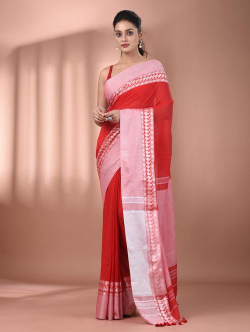 women red handloom saree with blouse - 21905571 -  Standard Image - 0