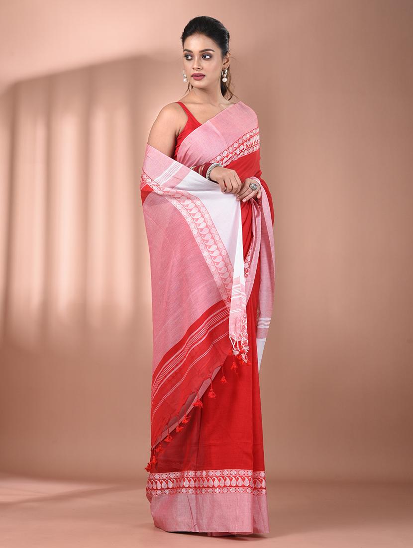 women red handloom saree with blouse - 21905571 - Standard Image - 2