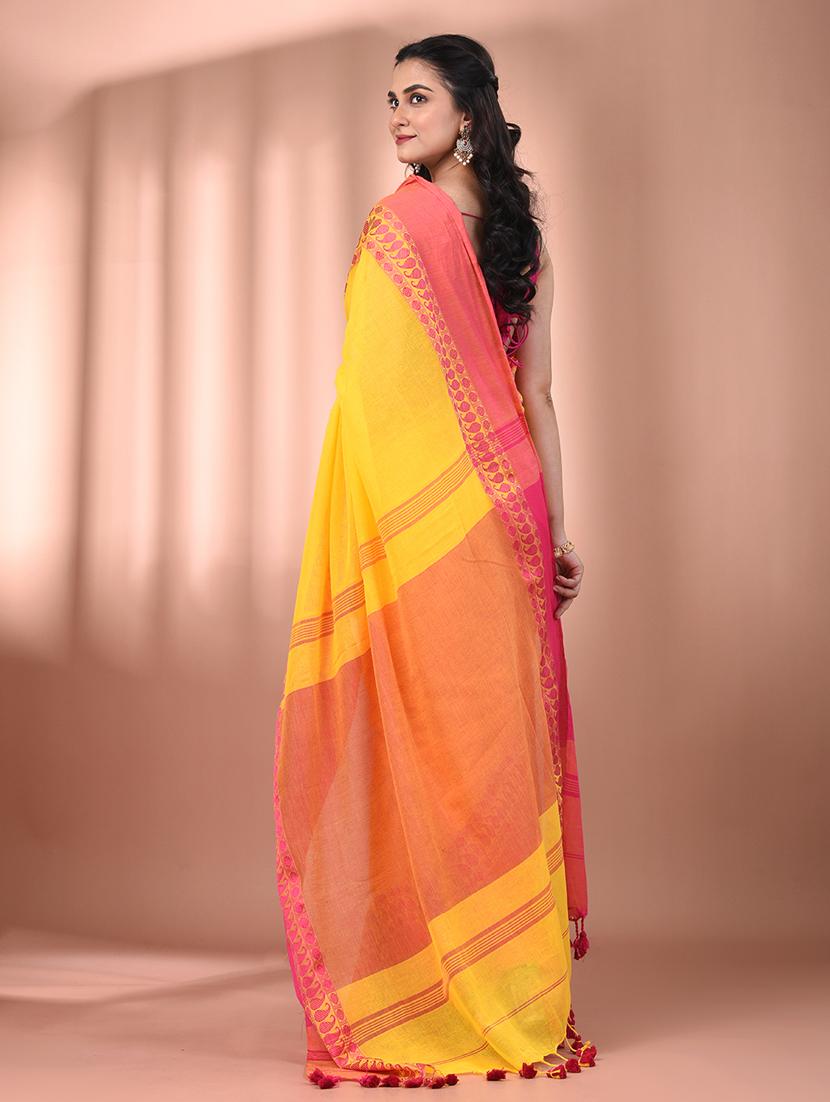 women yellow handloom saree with blouse - 21905572 - Standard Image - 2