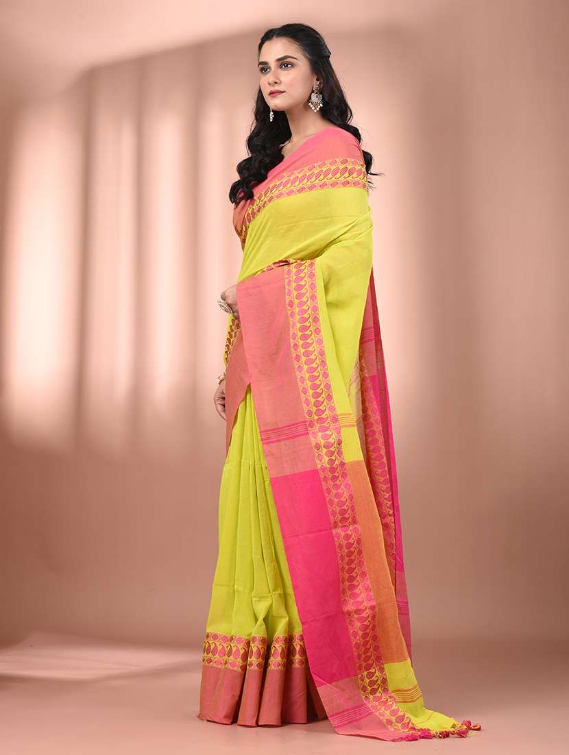 women lime handloom saree with blouse - 21905573 -  Standard Image - 2