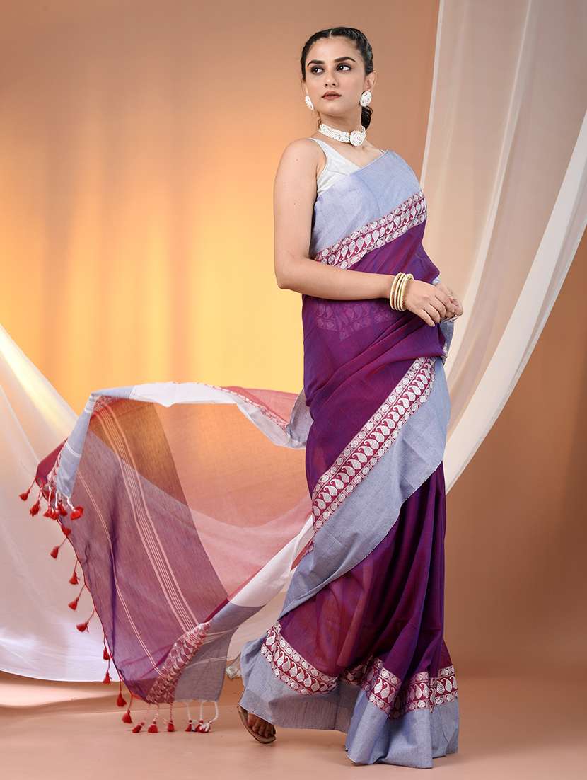women purple handloom saree with blouse - 21905574 -  Standard Image - 2