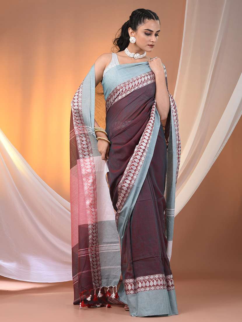 women maroon handloom saree with blouse - 21905575 -  Standard Image - 2