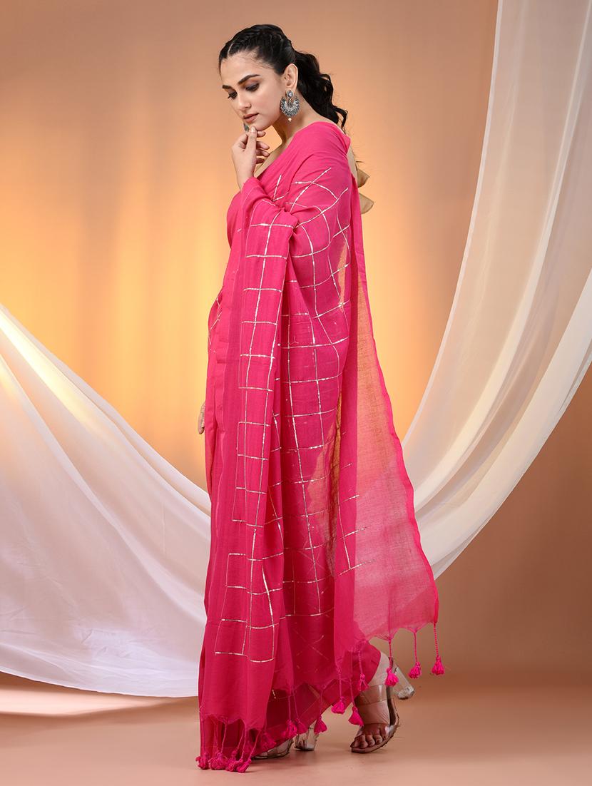 women checkered handloom saree with blouse - 21905581 - Standard Image - 2
