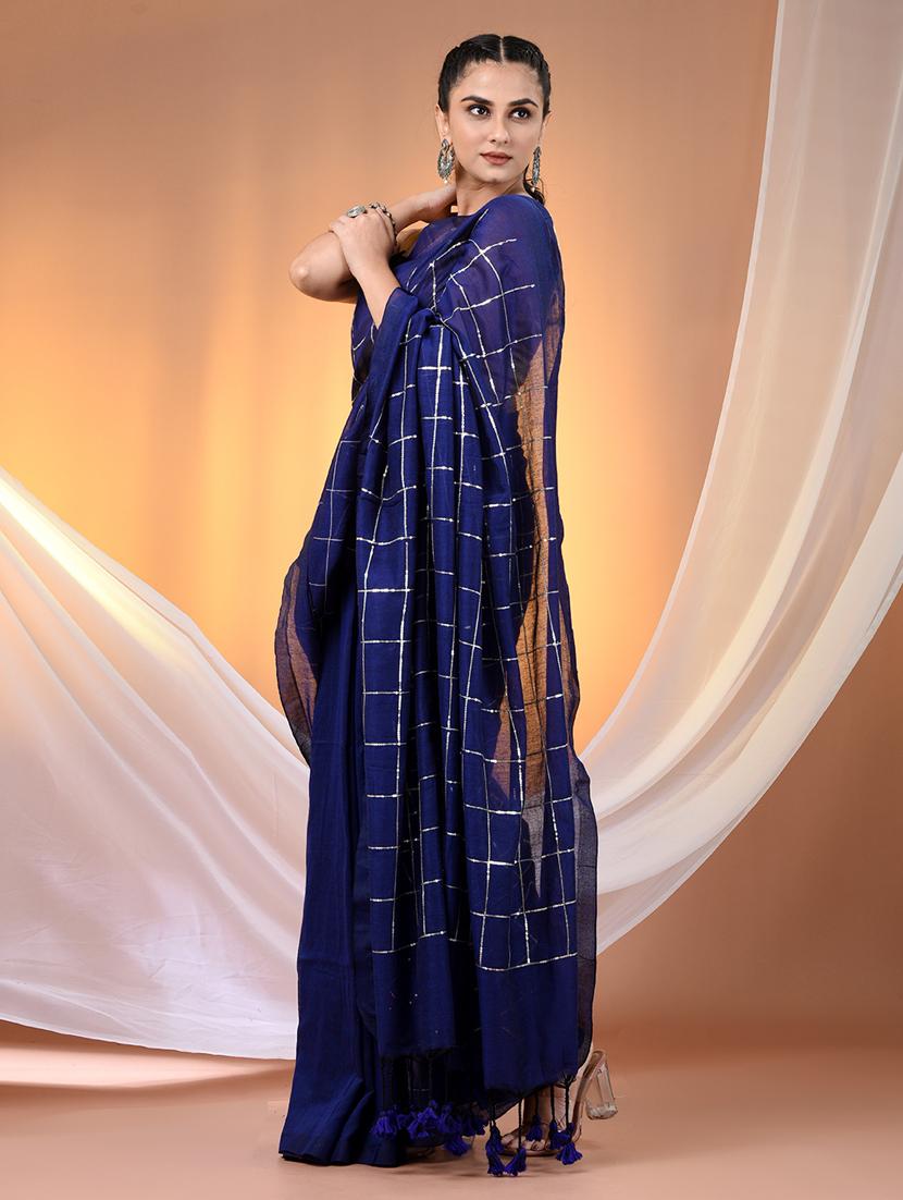 women checkered handloom saree with blouse - 21905583 - Standard Image - 2