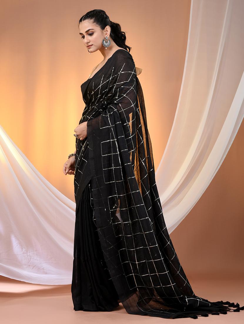 women checkered handloom saree with blouse - 21905584 - Standard Image - 2