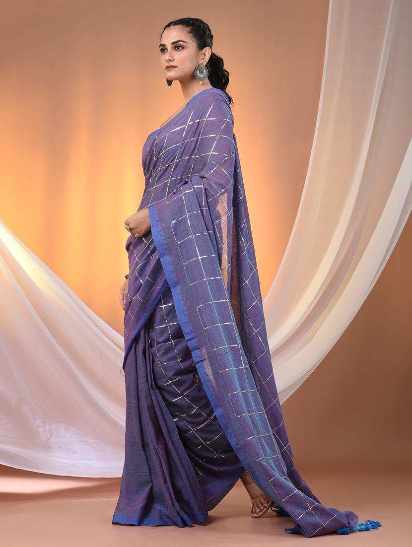 women checkered handloom saree with blouse - 21905585 - Standard Image - 2