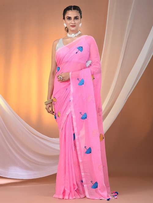 women pink handloom saree - 21905586 - Standard Image - 0