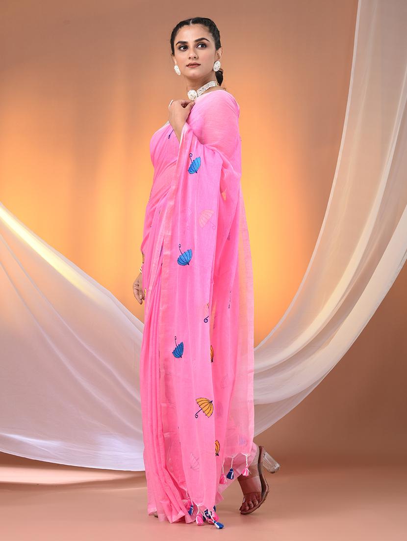 women pink handloom saree - 21905586 - Standard Image - 2