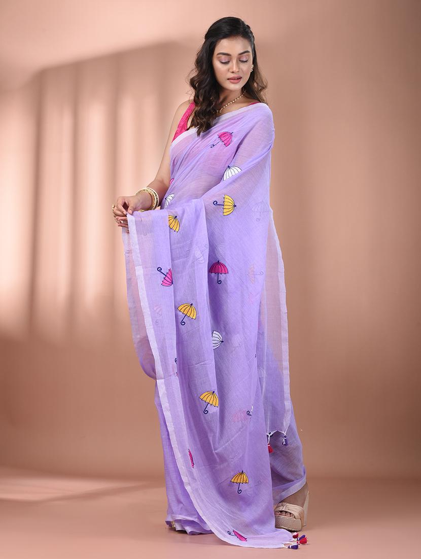 women lavender handloom saree - 21905588 - Standard Image - 2