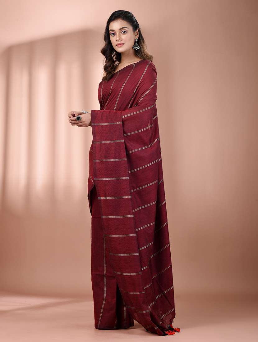 women striped handloom saree with blouse - 21905592 -  Standard Image - 2