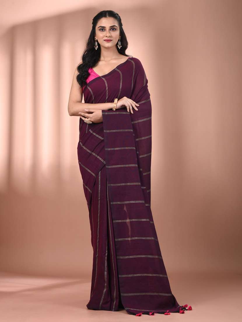 women striped handloom saree with blouse - 21905593 - Zoom Image - 0