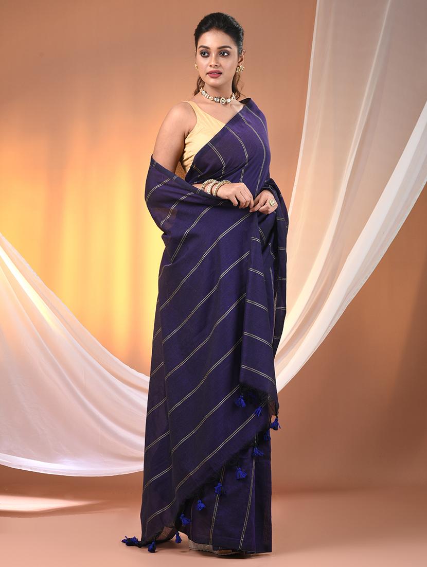 women striped handloom saree with blouse - 21905598 - Standard Image - 2