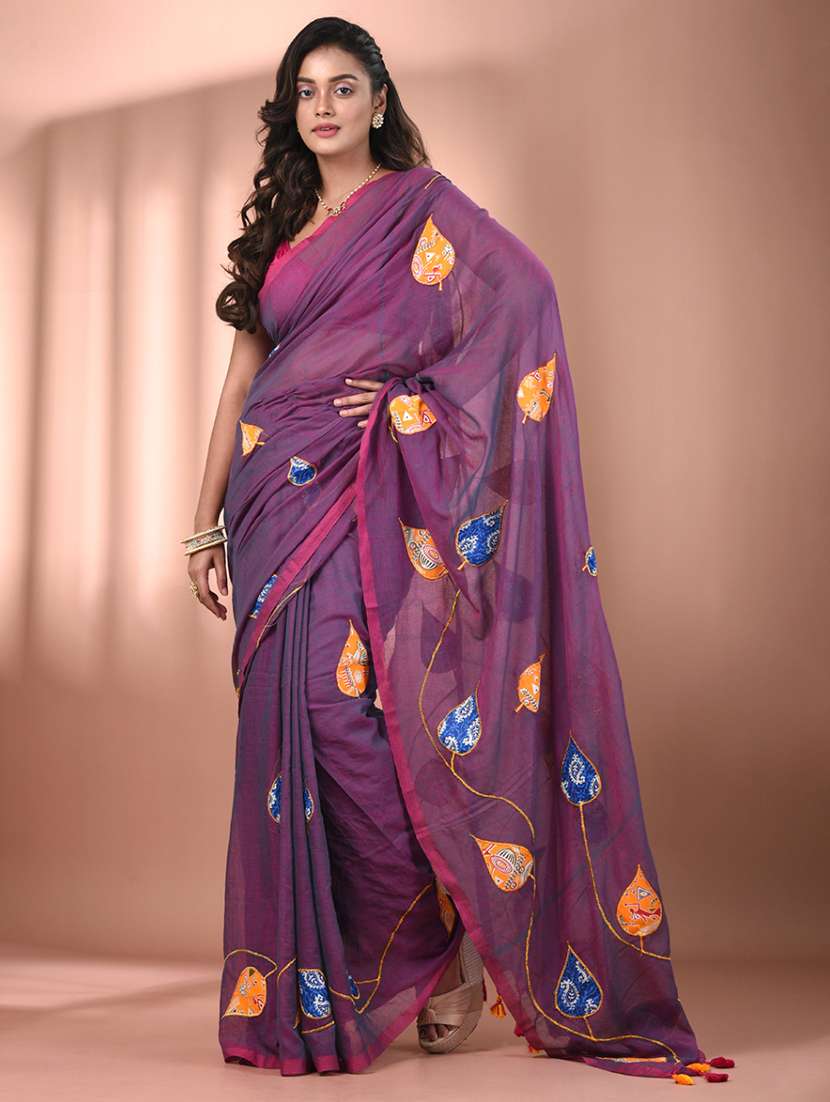 women purple handloom saree