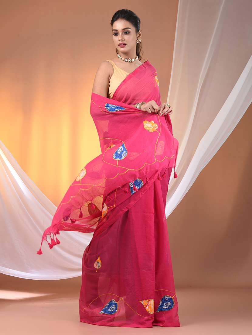 women pink handloom saree - 21905605 - Standard Image - 2