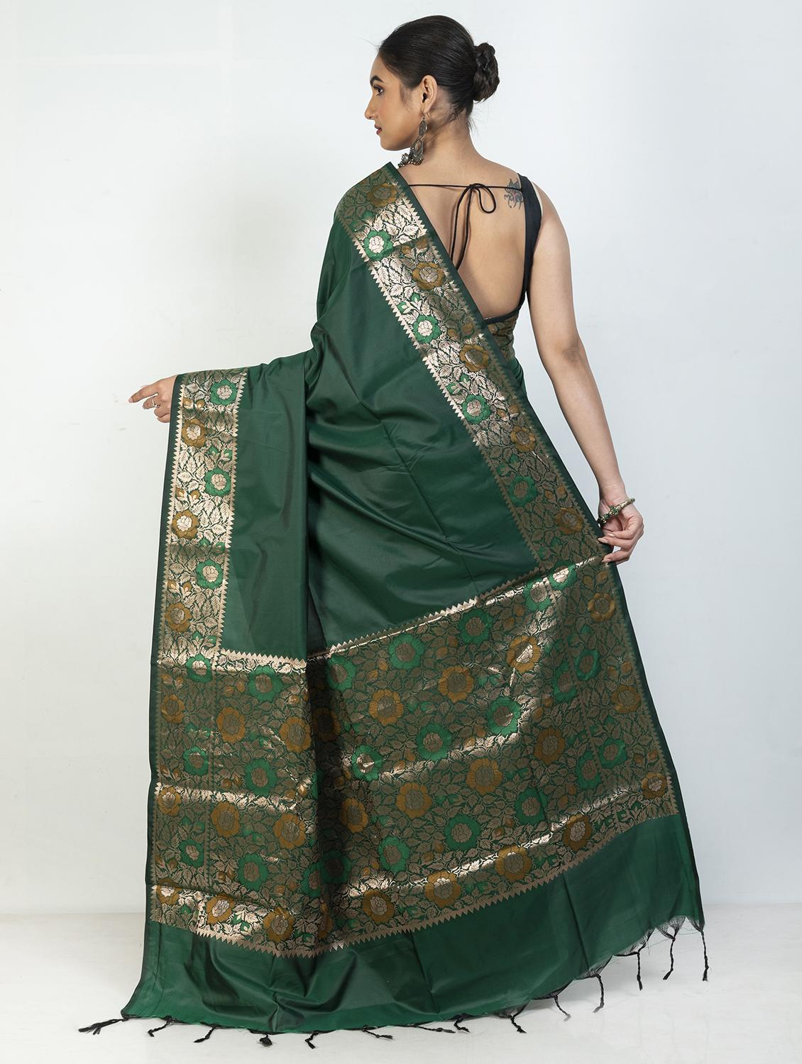 women solid with bordered saree with blouse - 21905736 - Standard Image - 2