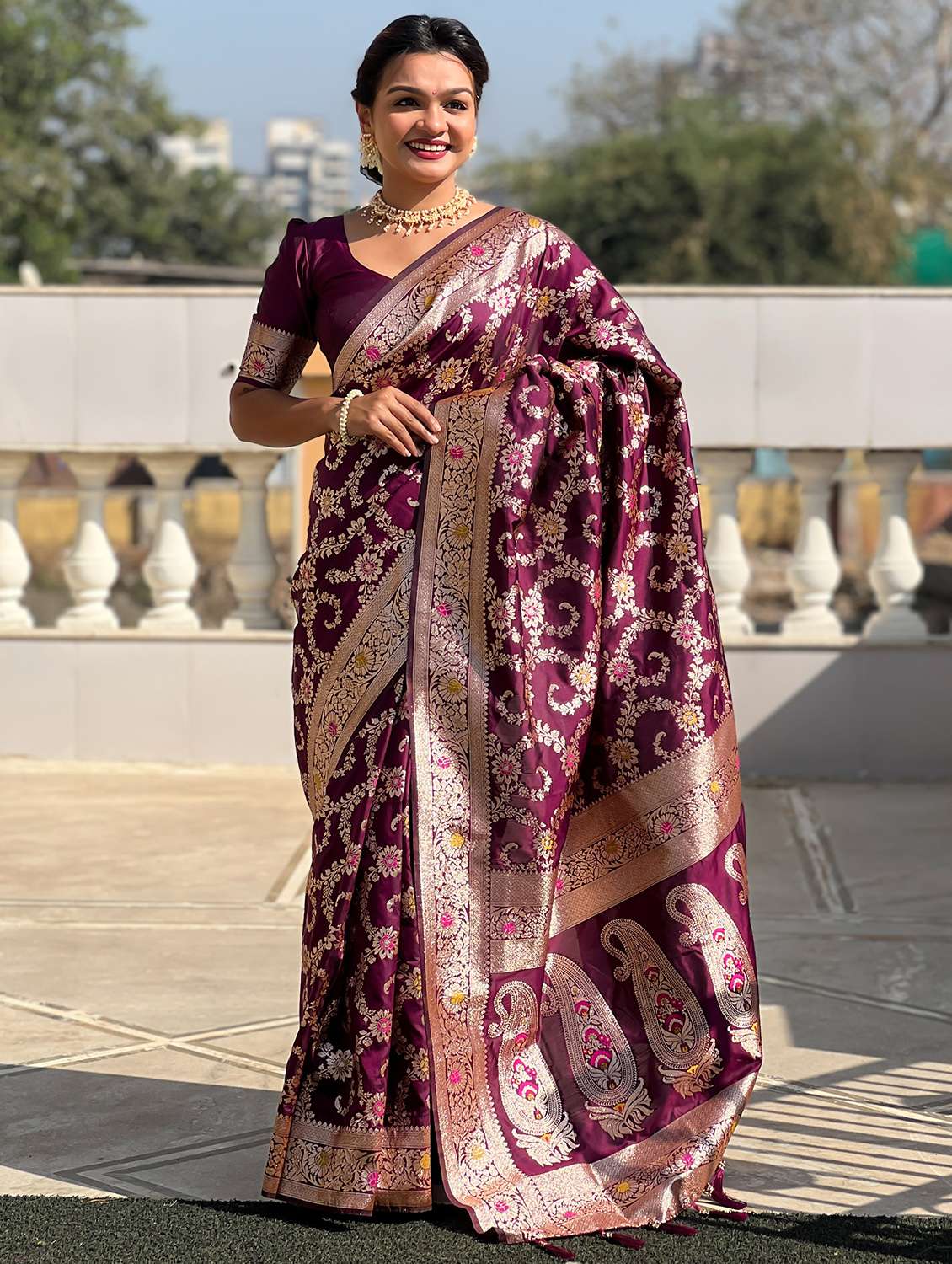 women self design banarasi saree with blouse