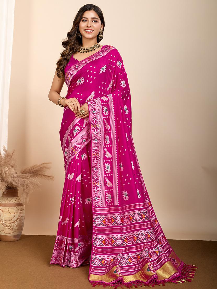 women ikat printed saree with blouse - 21905795 - Zoom Image - 0