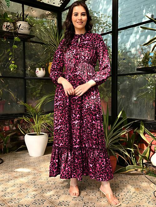 women animal printed long sleeves tiered dress - 21905808 -  Standard Image - 0