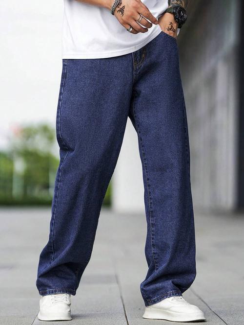 men plain mid rise full length baggy jeans - 21905975 - Standard Image - 0