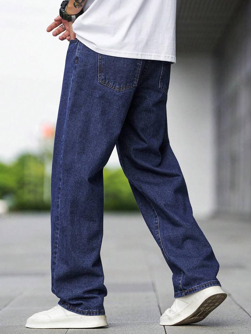men plain mid rise full length baggy jeans - 21905975 - Standard Image - 2