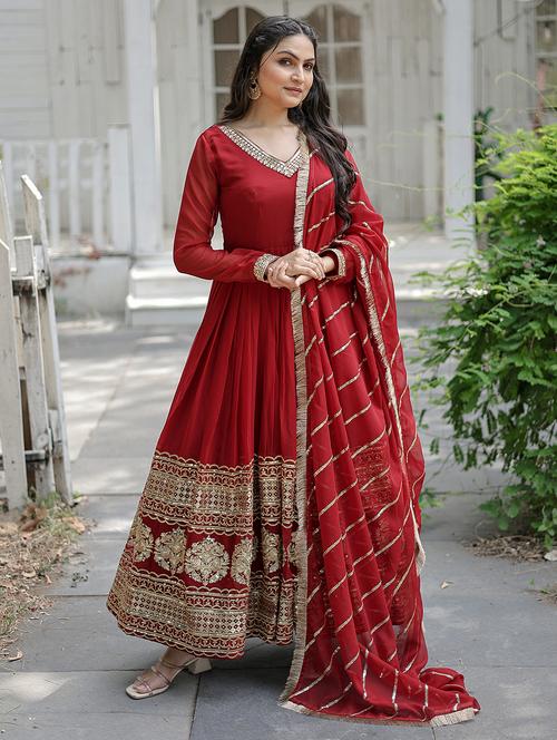 women long sleeve anarkali kurta with dupatta set - 21906041 -  Standard Image - 0