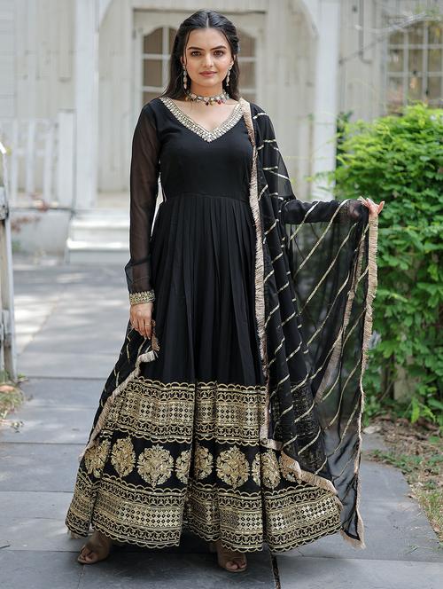 women long sleeve anarkali kurta with dupatta set - 21906042 -  Standard Image - 0