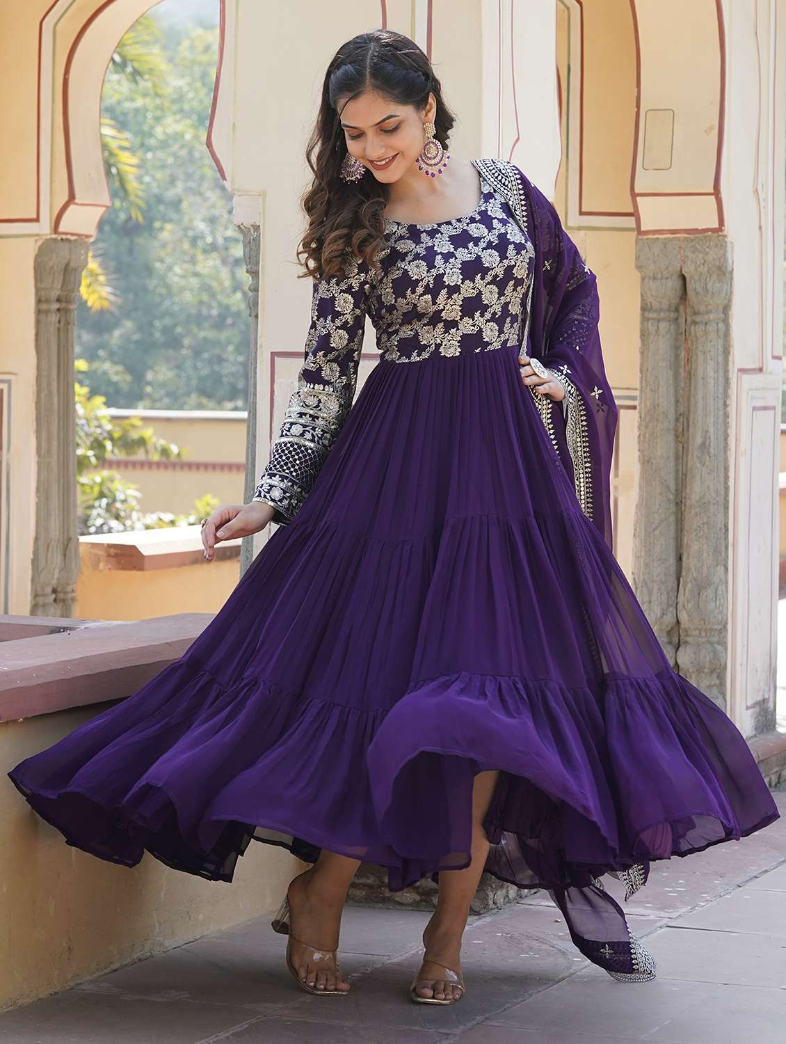 women long sleeve anarkali kurta with dupatta set - 21906044 - Standard Image - 2