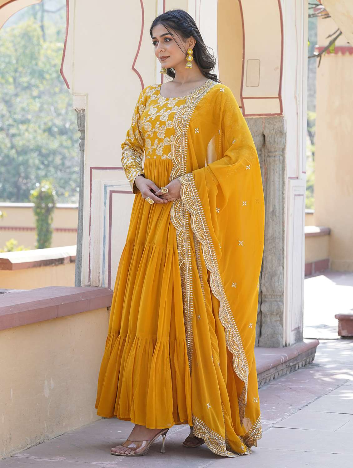 women long sleeve anarkali kurta with dupatta set - 21906045 - Standard Image - 2
