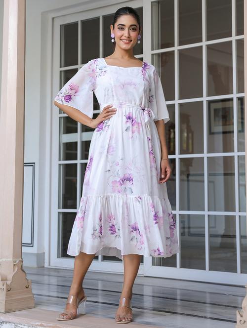 women white floral printed flared sleeve tiered dress - 21906088 -  Standard Image - 0