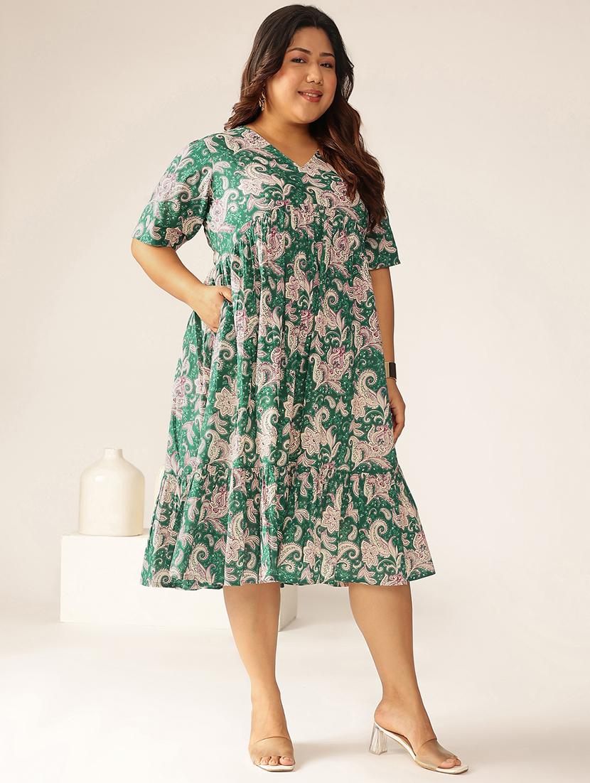 women plus size green paisley printed tiered dress - 21906092 - Standard Image - 2
