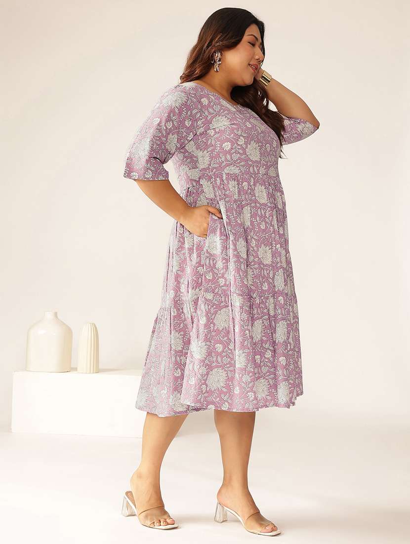 women plus size lavender floral printed tiered dress - 21906093 -  Standard Image - 2