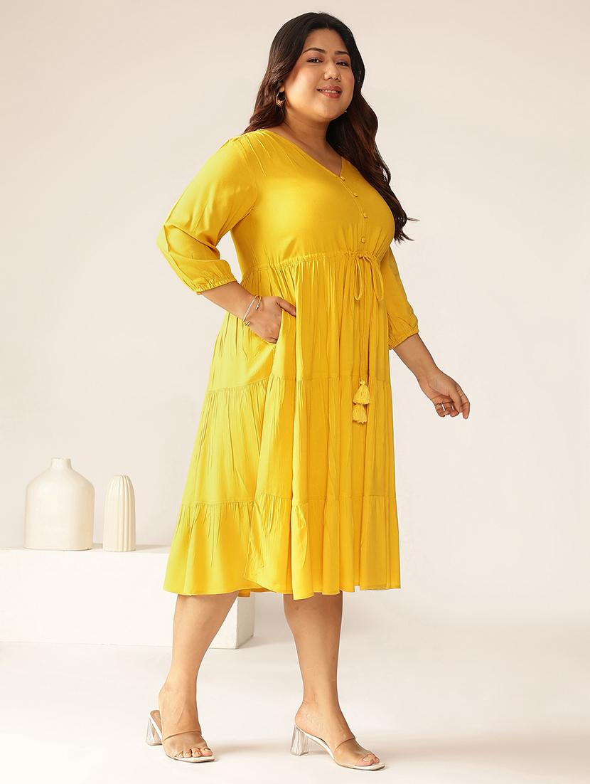 women plus size mustard solid tiered dress - 21906096 - Standard Image - 2