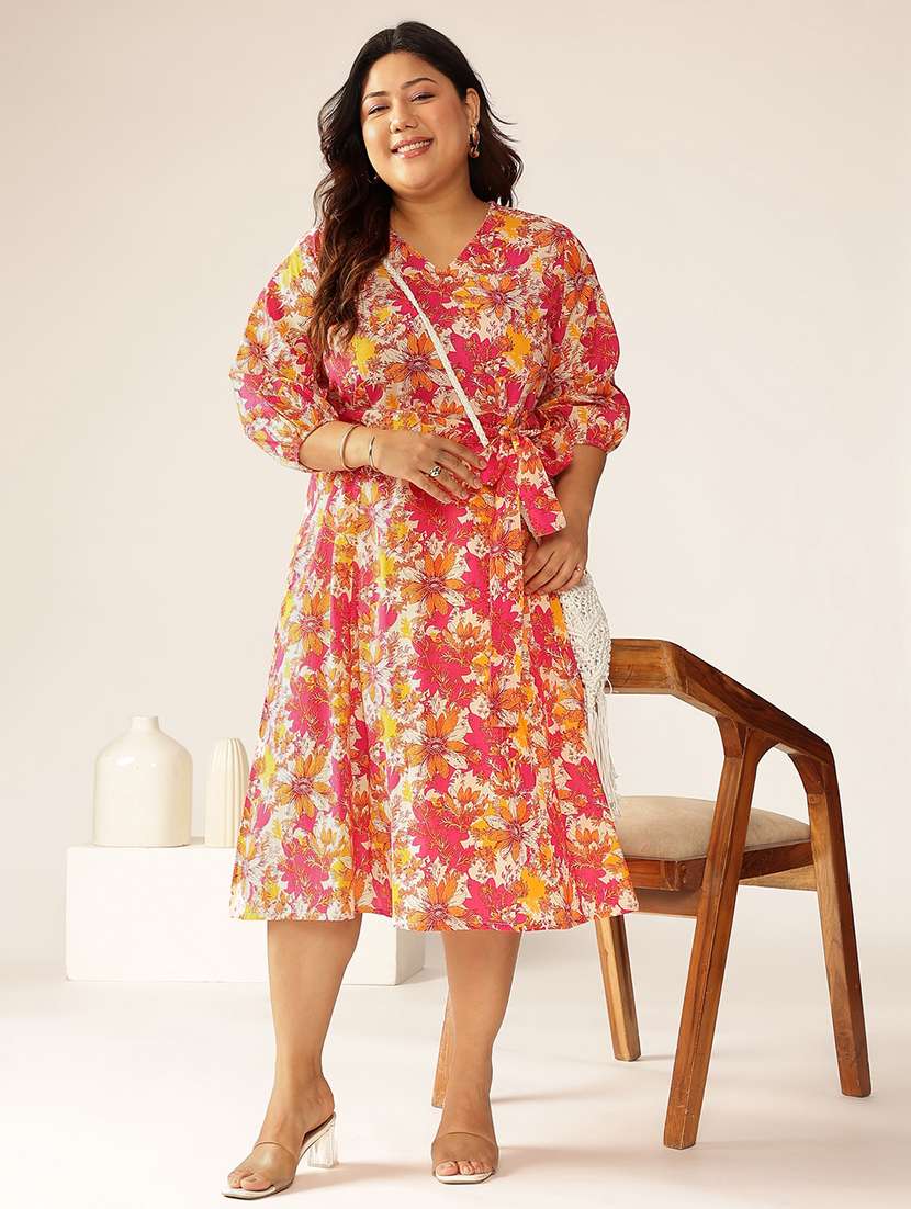 women plus size floral printed a-line dress