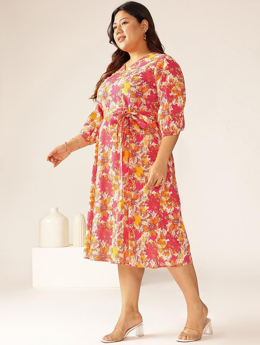 women plus size floral printed a-line dress - 21906102 - Standard Image - 2