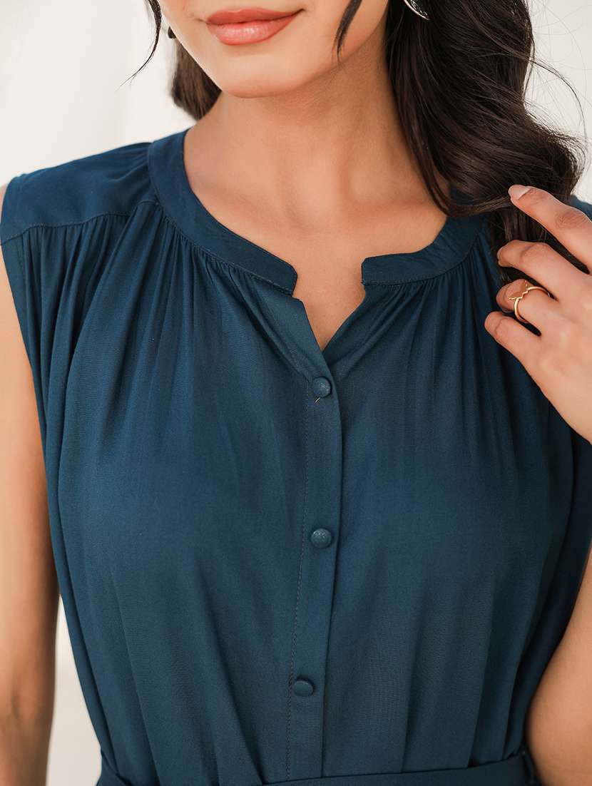 women solid mandarin neck sleeveless shirt dress - 21906108 - Standard Image - 2