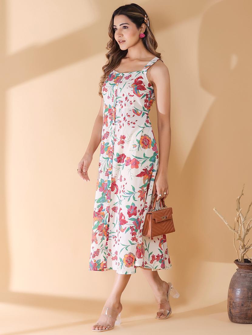 women off white floral printed a-line dress - 21906112 - Standard Image - 2