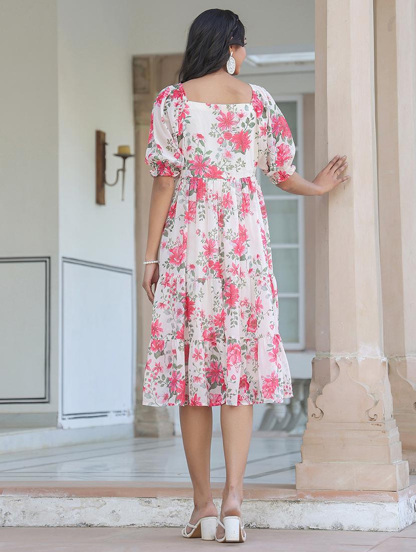 women cream floral printed tiered dress - 21906113 - Standard Image - 2