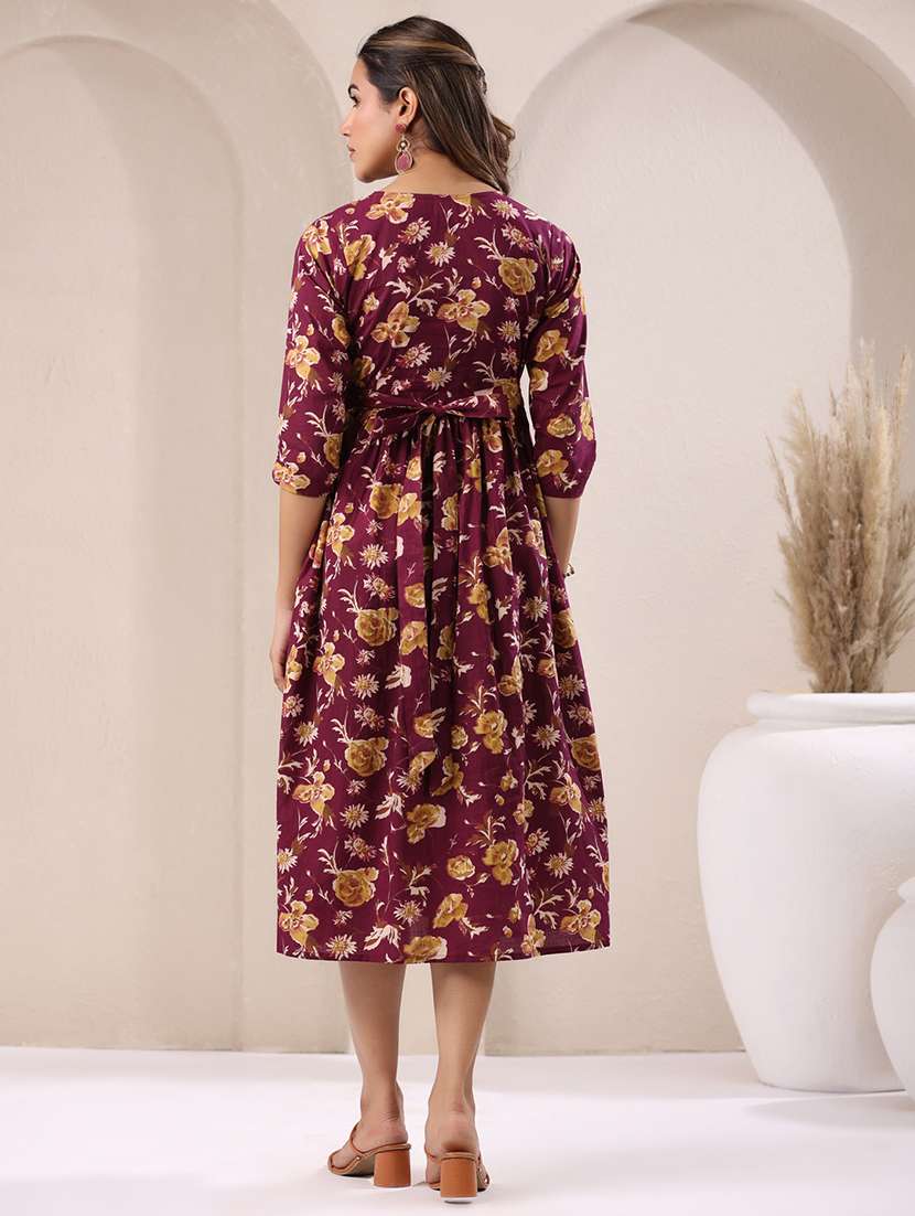 women maroon floral printed fit & flare dress - 21906119 -  Standard Image - 2