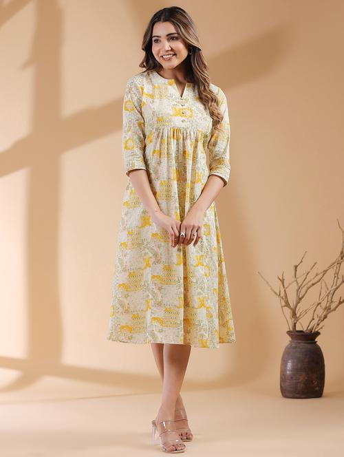 women mustard printed a-line ethnic dress - 21906123 -  Standard Image - 0