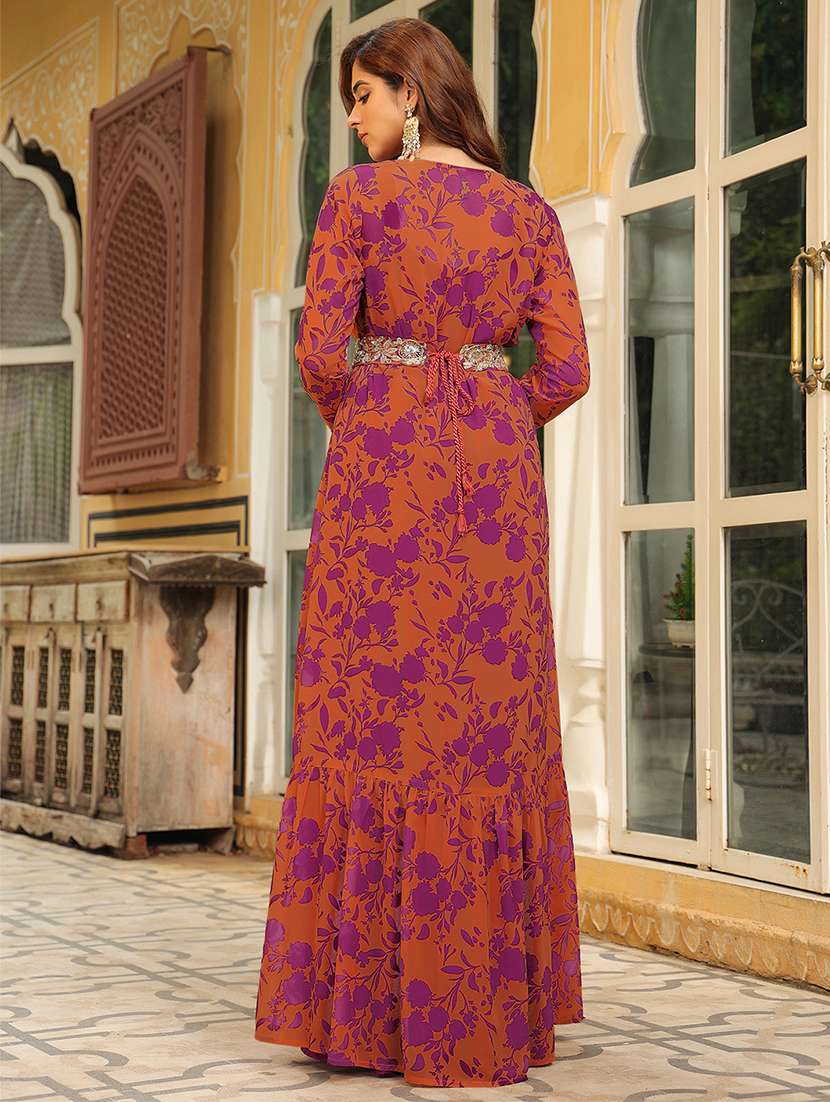 women purple printed long sleeve tiered dress - 21906125 -  Standard Image - 2