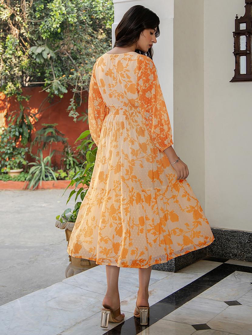 women orange floral printed tiered dress - 21906129 - Standard Image - 2