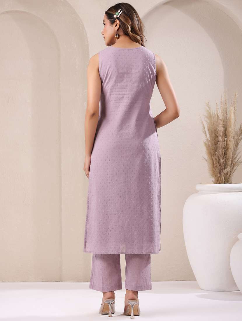 women lavender sleeveless kurta pant set - 21906145 - Standard Image - 2