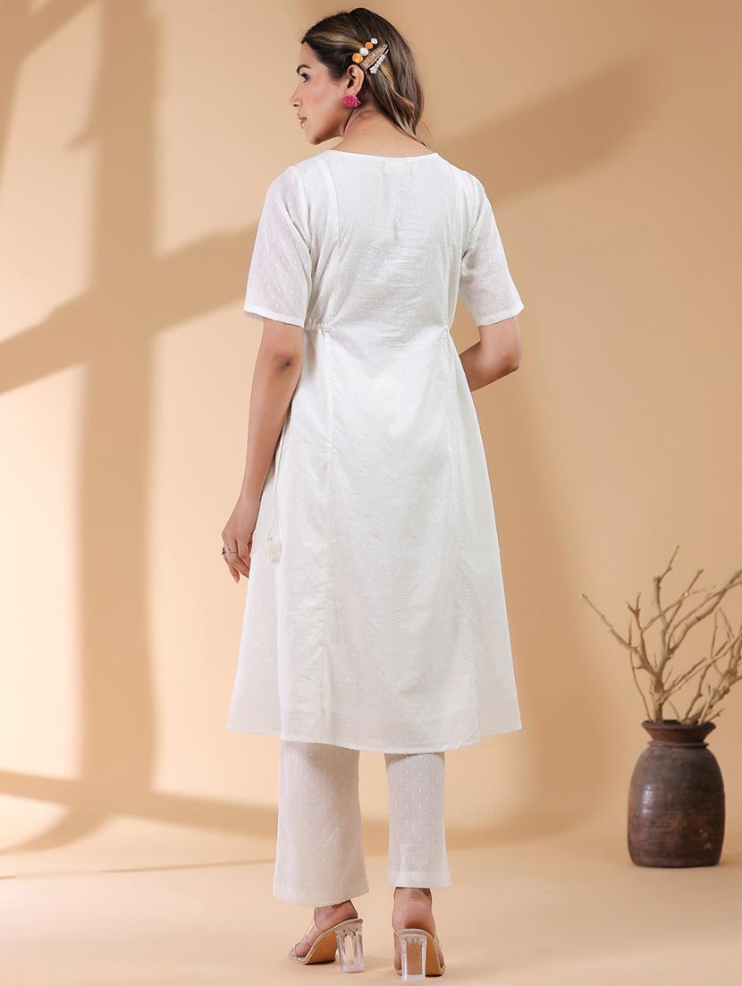 women off white self design kurta pant set - 21906146 - Standard Image - 2
