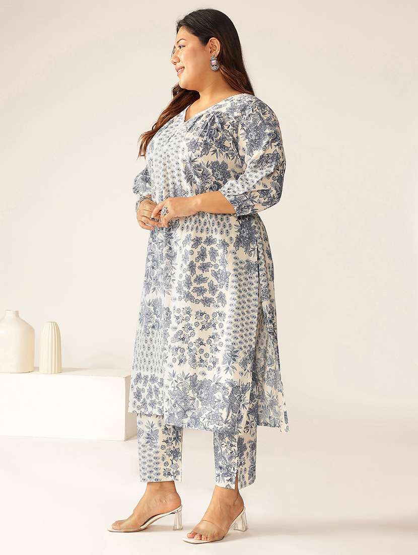 women plus size three quarter sleeve kurta pant set - 21906152 -  Standard Image - 2