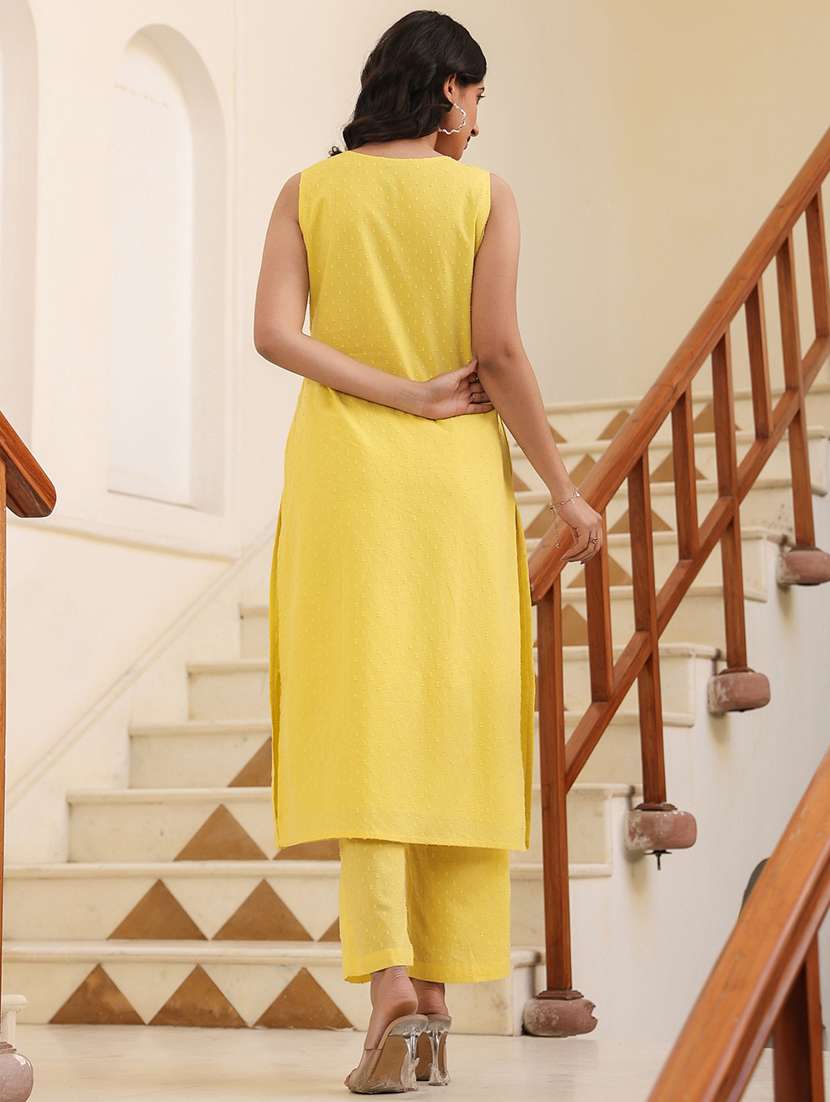 women yellow self design kurta pant set - 21906155 -  Standard Image - 2